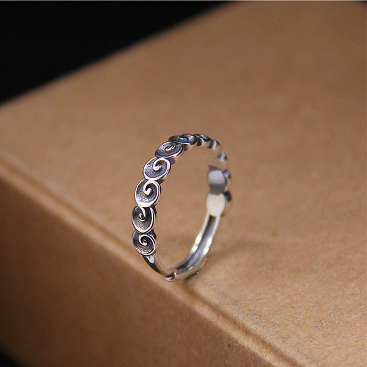 Anillo grabado con nubes propicias de plata de ley 925 con Buddha Stones - image 3