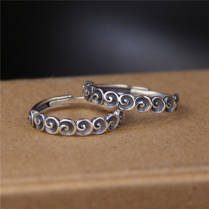 Anillo grabado con nubes propicias de plata de ley 925 con Buddha Stones - image 2