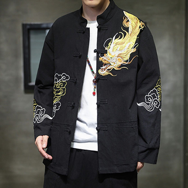 Ropa de bordado de nubes propicias de dragón de Buddha Stones , chaqueta de traje chino, ropa para hombres - image 9
