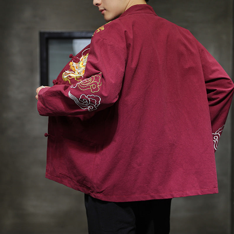 Ropa de bordado de nubes propicias de dragón de Buddha Stones , chaqueta de traje chino, ropa para hombres - image 15