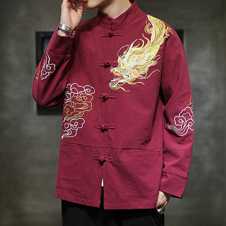 Ropa de bordado de nubes propicias de dragón de Buddha Stones , chaqueta de traje chino, ropa para hombres - image 14
