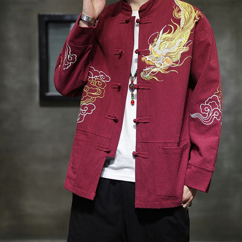 Ropa de bordado de nubes propicias de dragón de Buddha Stones , chaqueta de traje chino, ropa para hombres - image 16