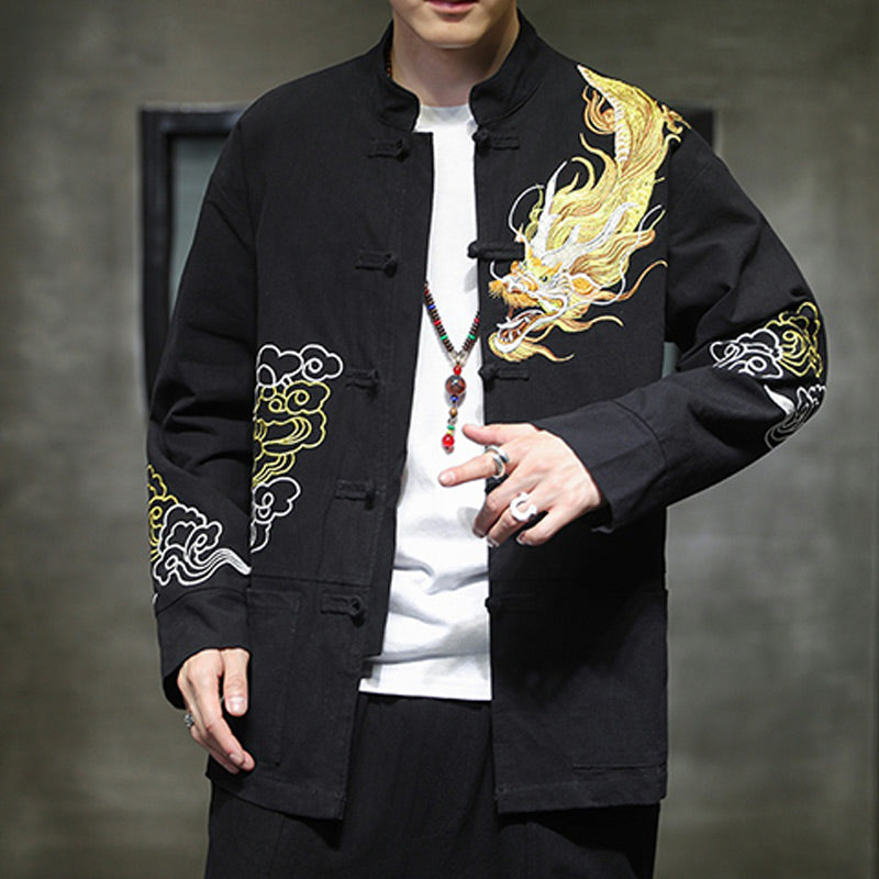 Ropa de bordado de nubes propicias de dragón de Buddha Stones , chaqueta de traje chino, ropa para hombres - image 11