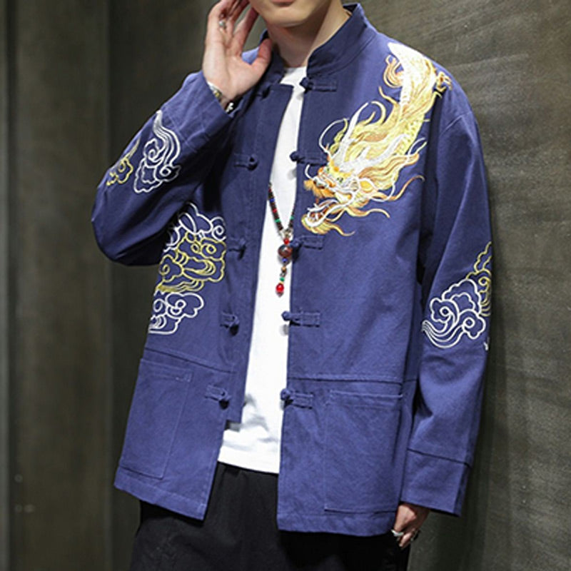 Ropa de bordado de nubes propicias de dragón de Buddha Stones , chaqueta de traje chino, ropa para hombres - image 26