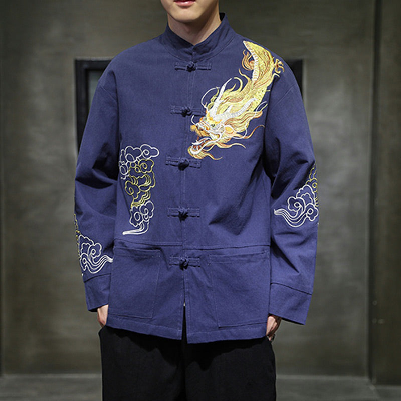 Ropa de bordado de nubes propicias de dragón de Buddha Stones , chaqueta de traje chino, ropa para hombres - image 25