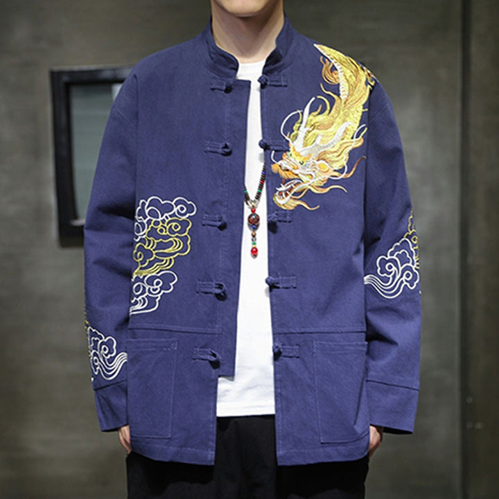 Ropa de bordado de nubes propicias de dragón de Buddha Stones , chaqueta de traje chino, ropa para hombres - image 23