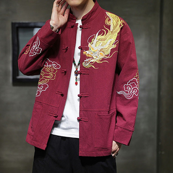 Ropa de bordado de nubes propicias de dragón de Buddha Stones , chaqueta de traje chino, ropa para hombres - image 17