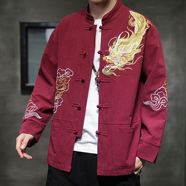 Ropa de bordado de nubes propicias de dragón de Buddha Stones , chaqueta de traje chino, ropa para hombres - image 18