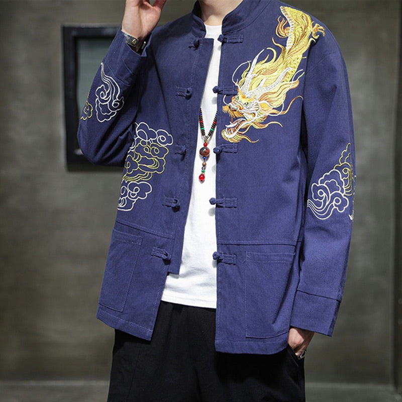 Ropa de bordado de nubes propicias de dragón de Buddha Stones , chaqueta de traje chino, ropa para hombres - image 22
