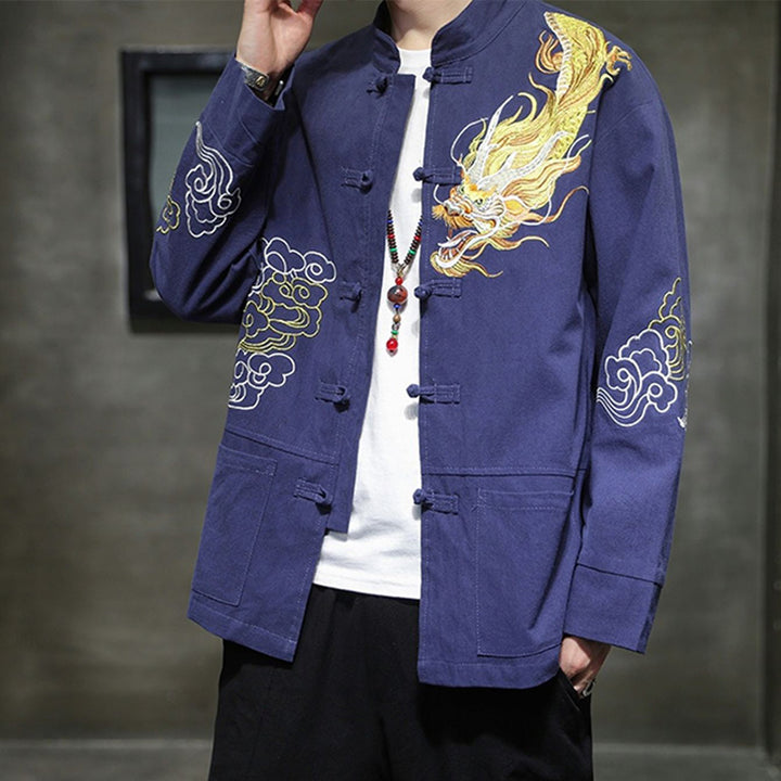 Ropa de bordado de nubes propicias de dragón de Buddha Stones , chaqueta de traje chino, ropa para hombres - image 22