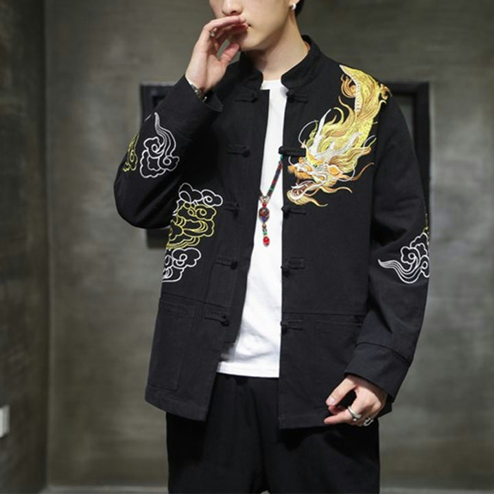 Ropa de bordado de nubes propicias de dragón de Buddha Stones , chaqueta de traje chino, ropa para hombres - image 12