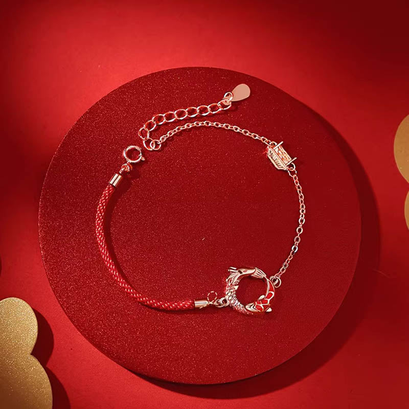 Pulsera de protección de la suerte de los peces Koi de cobre del Año del Dragón de plata de ley 925 con Buddha Stones - image 1