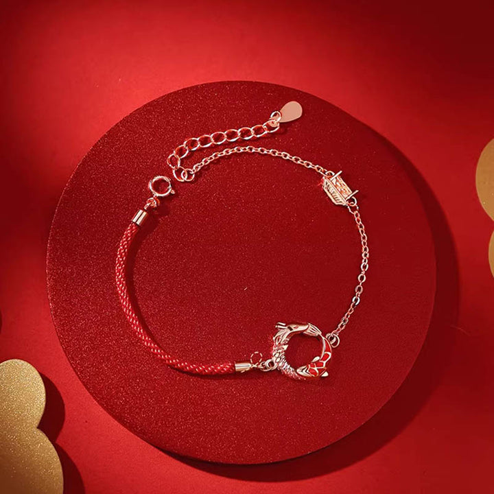 Pulsera de protección de la suerte de los peces Koi de cobre del Año del Dragón de plata de ley 925 con Buddha Stones - image 1