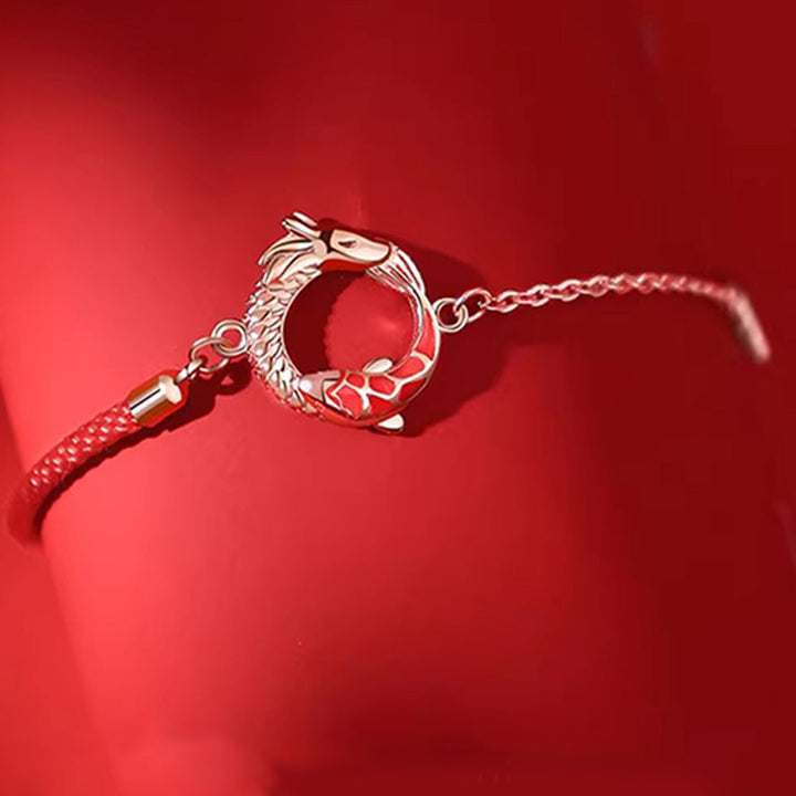 Pulsera de protección de la suerte de los peces Koi de cobre del Año del Dragón de plata de ley 925 con Buddha Stones - image 2