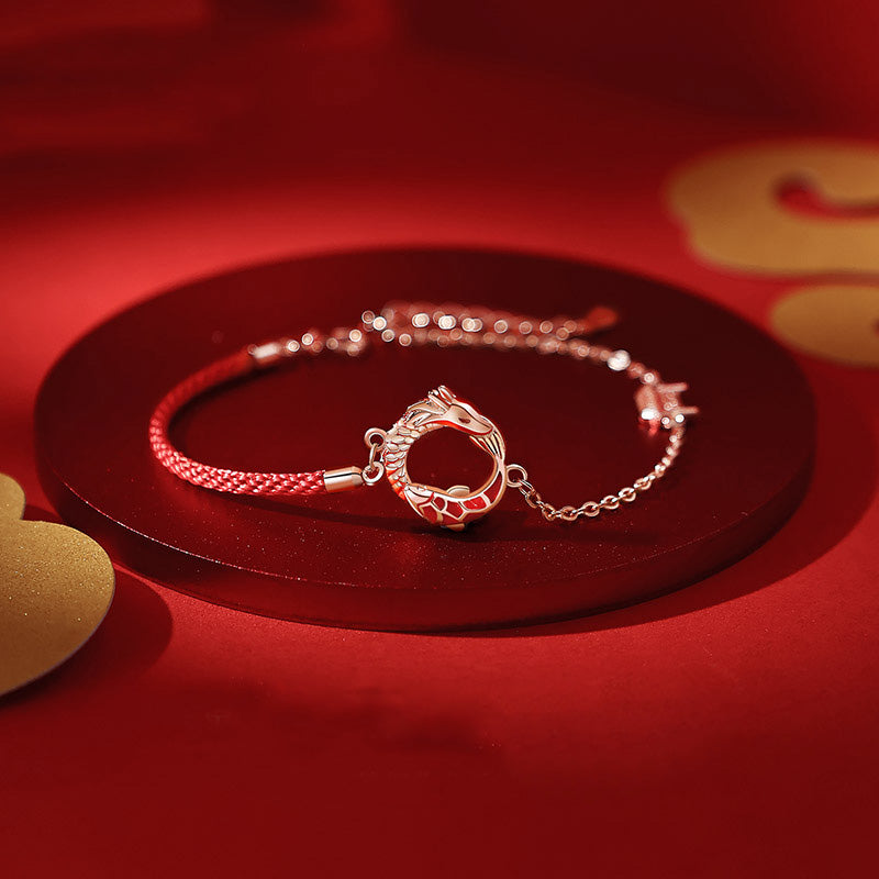Pulsera de protección de la suerte de los peces Koi de cobre del Año del Dragón de plata de ley 925 con Buddha Stones - Pulsera de plata de ley 925 con diseño de pez koi y dragón (circunferencia de muñeca: 14-17 cm) - image 0