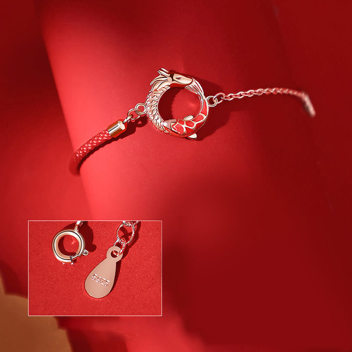 Pulsera de protección de la suerte de los peces Koi de cobre del Año del Dragón de plata de ley 925 con Buddha Stones - image 6