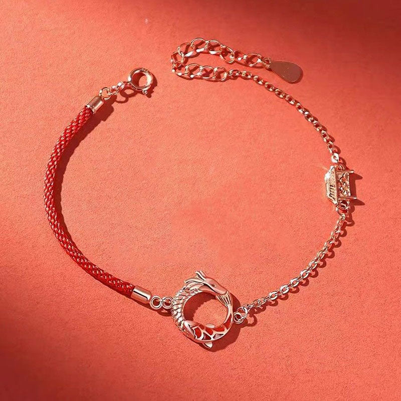 Pulsera de protección de la suerte de los peces Koi de cobre del Año del Dragón de plata de ley 925 con Buddha Stones - image 4
