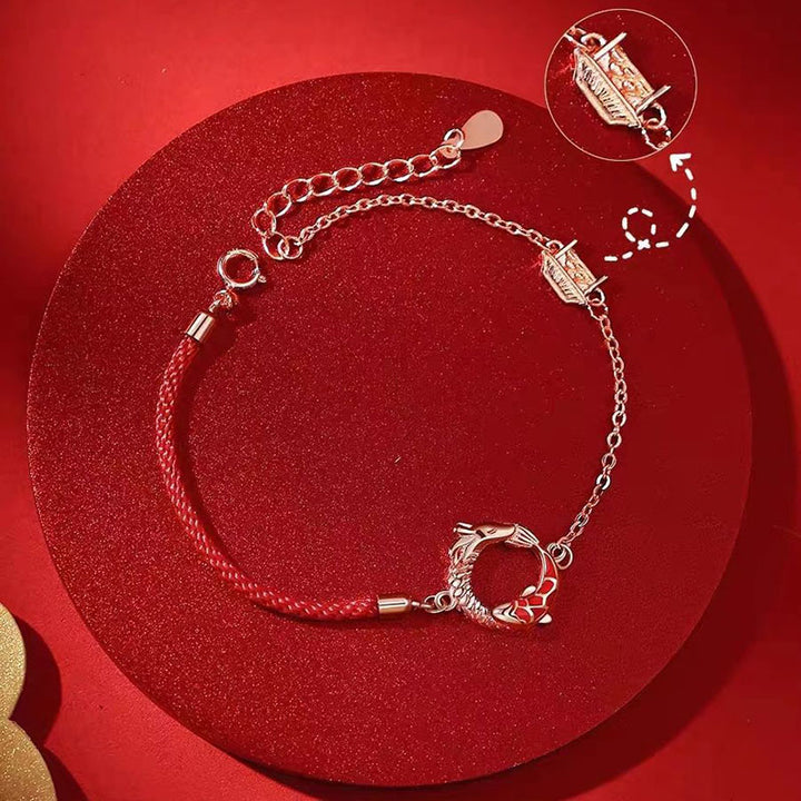 Pulsera de protección de la suerte de los peces Koi de cobre del Año del Dragón de plata de ley 925 con Buddha Stones - image 3