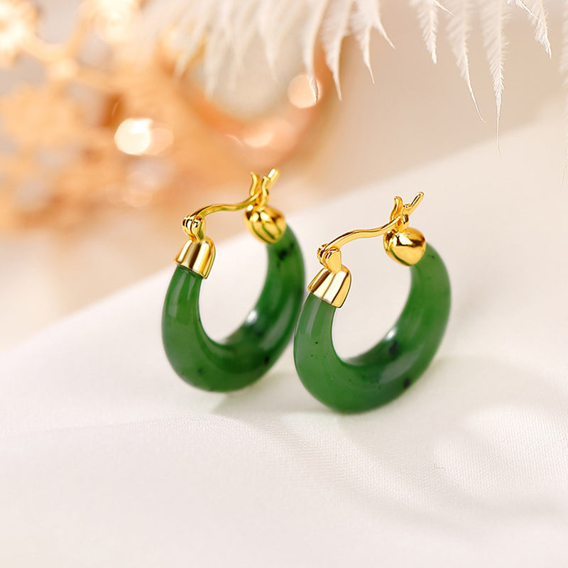 Pendientes colgantes de jade cian natural redondo de Hetian con Buddha Stones , bañados en oro y plata de ley 925. - Jade cian Hetian (Éxito♥Sanación) - image 0