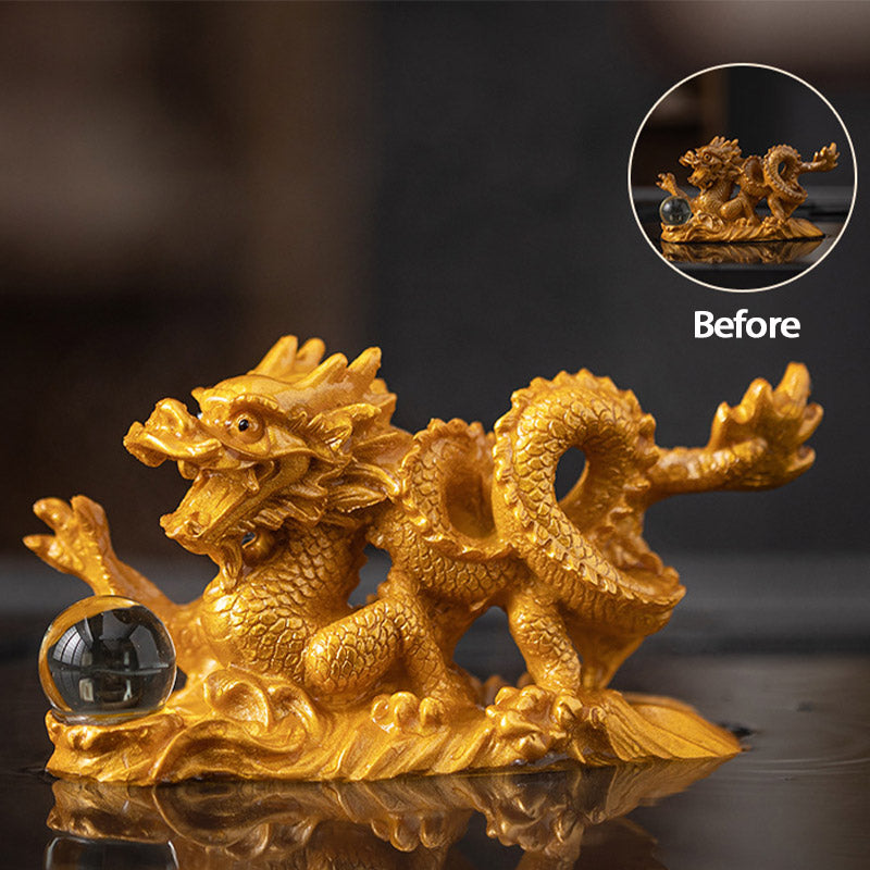 Buddha Stones, año del dragón, resina que cambia de Color, suerte, éxito, té, mascota, estatuilla decorativa para el hogar - Dragón dorado 15,9 x 5,5 x 7,9 cm - image 1