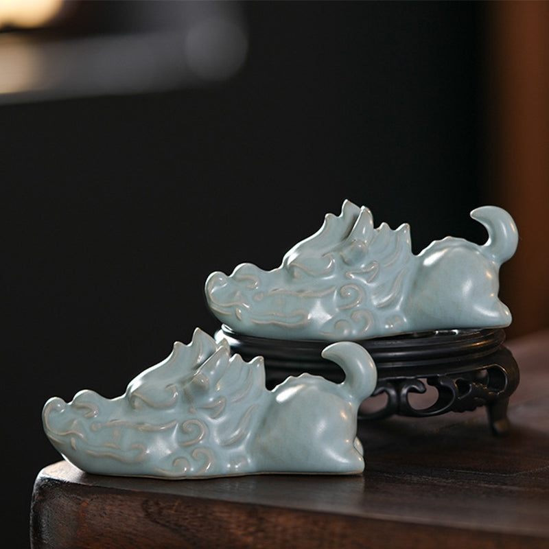 Buddha Stones Año del Dragón Suerte Cerámica Té Mascota Hogar Estatuilla Decoración - Un par de mascotas de té de dragón - image 0