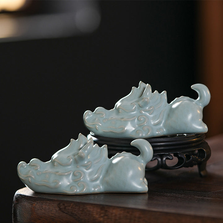 Buddha Stones Año del Dragón Suerte Cerámica Té Mascota Hogar Estatuilla Decoración - Un par de mascotas de té de dragón - image 0