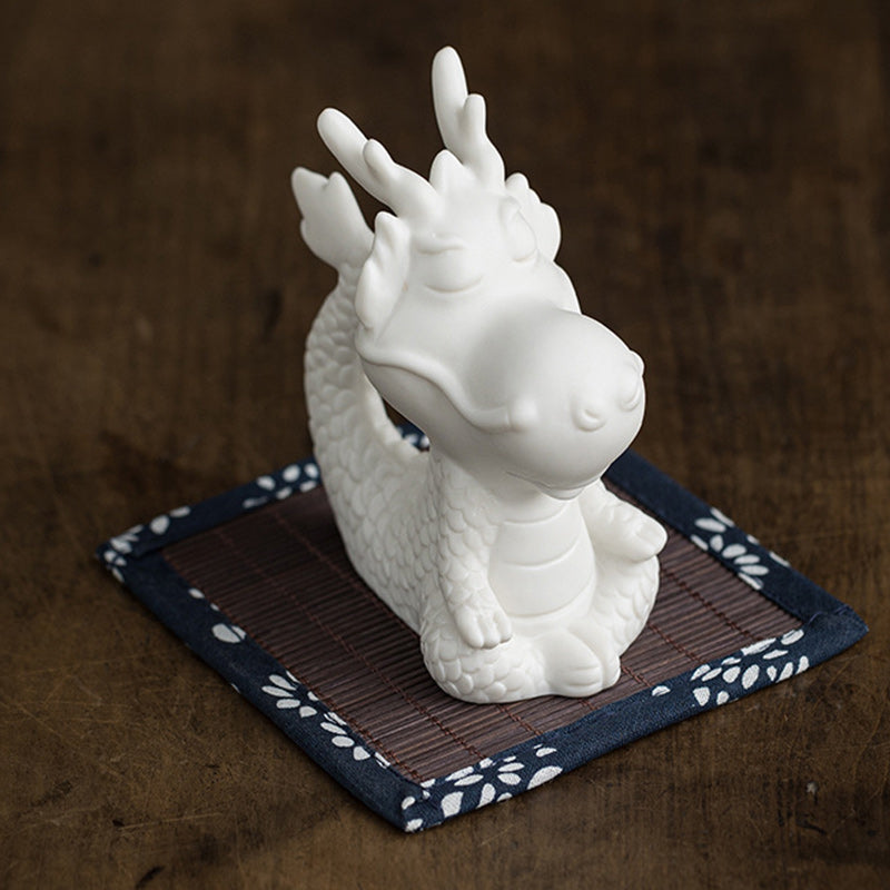 Buddha Stones, año del dragón, suerte, porcelana blanca, cerámica, té, mascota, decoración del hogar - Dragón meditador de 4,3 cm x 5,9 cm x 8,6 cm y esterilla de bambú - image 10