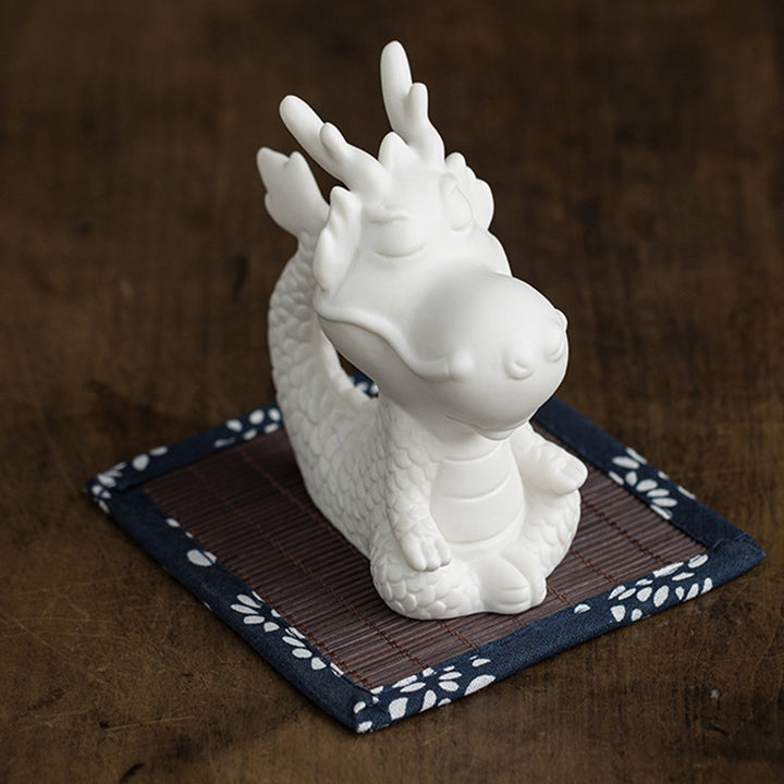 Buddha Stones, año del dragón, suerte, porcelana blanca, cerámica, té, mascota, decoración del hogar - Dragón meditador de 4,3 cm x 5,9 cm x 8,6 cm y esterilla de bambú - image 10