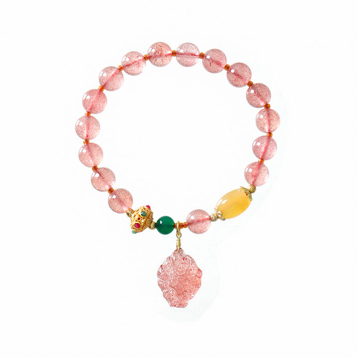 Pulsera curativa de zorro de nueve colas con cuarzo fresa natural de Buddha Stones