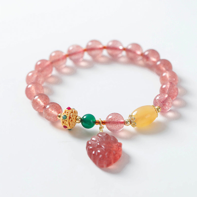 Pulsera curativa de zorro de nueve colas con cuarzo fresa natural de Buddha Stones