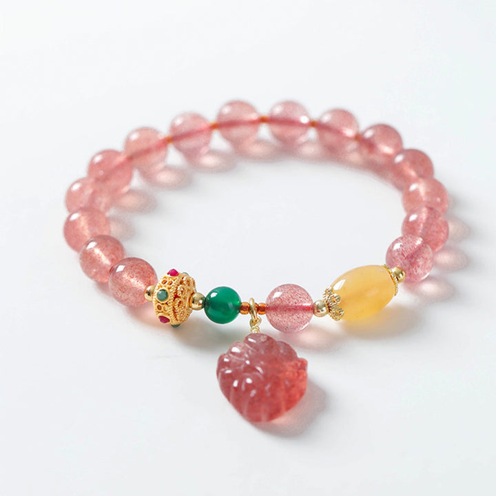 Pulsera curativa de zorro de nueve colas con cuarzo fresa natural de Buddha Stones