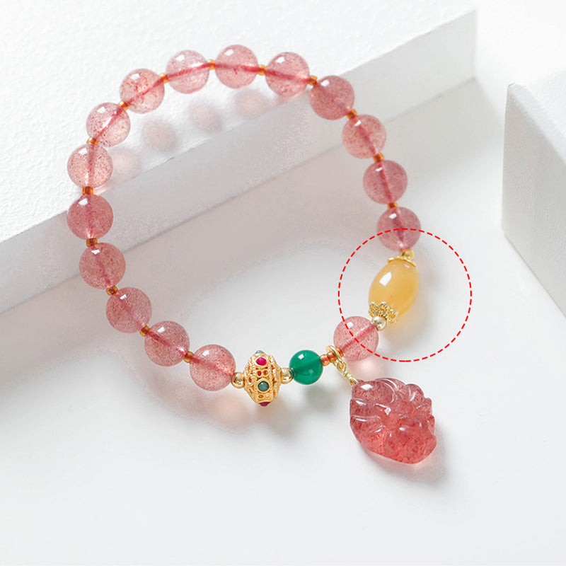 Pulsera curativa de zorro de nueve colas con cuarzo fresa natural de Buddha Stones
