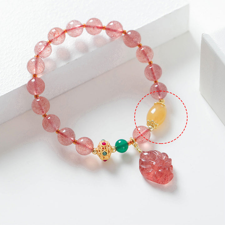 Pulsera curativa de zorro de nueve colas con cuarzo fresa natural de Buddha Stones