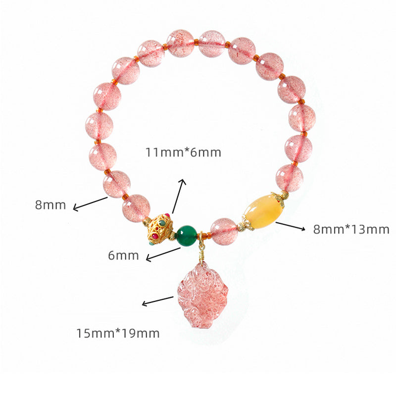 Pulsera curativa de zorro de nueve colas con cuarzo fresa natural de Buddha Stones