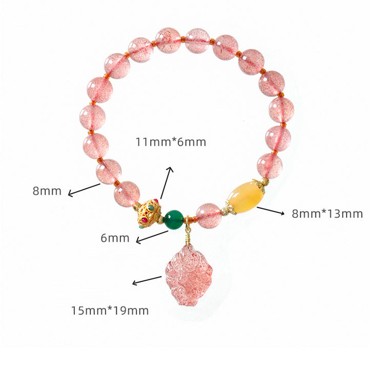 Pulsera curativa de zorro de nueve colas con cuarzo fresa natural de Buddha Stones
