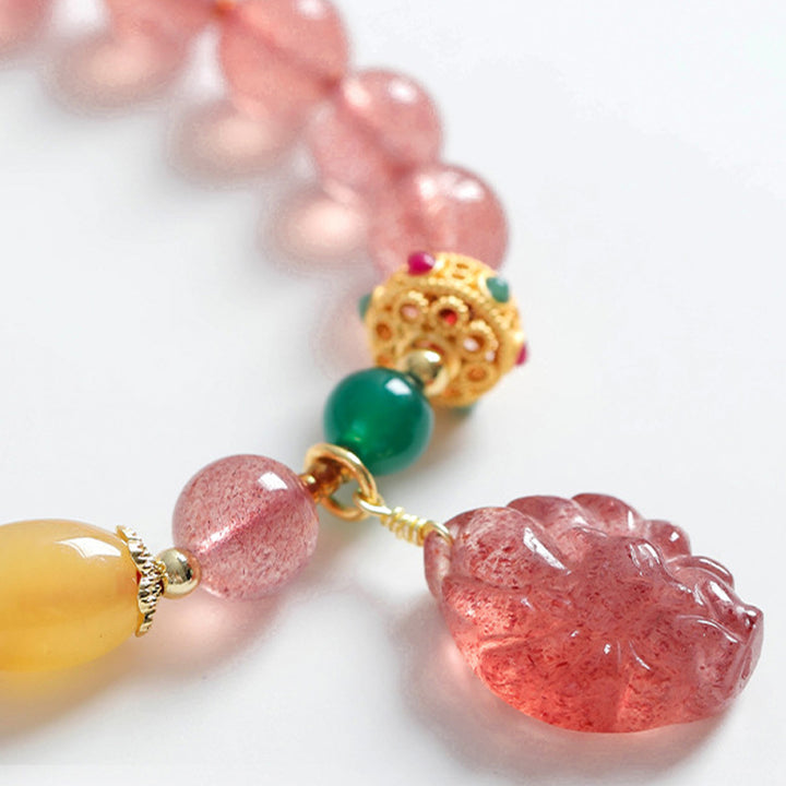 Pulsera curativa de zorro de nueve colas con cuarzo fresa natural de Buddha Stones