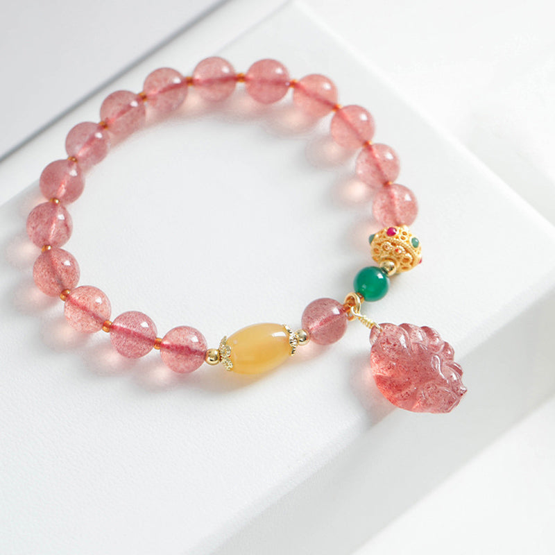 Pulsera curativa de zorro de nueve colas con cuarzo fresa natural de Buddha Stones