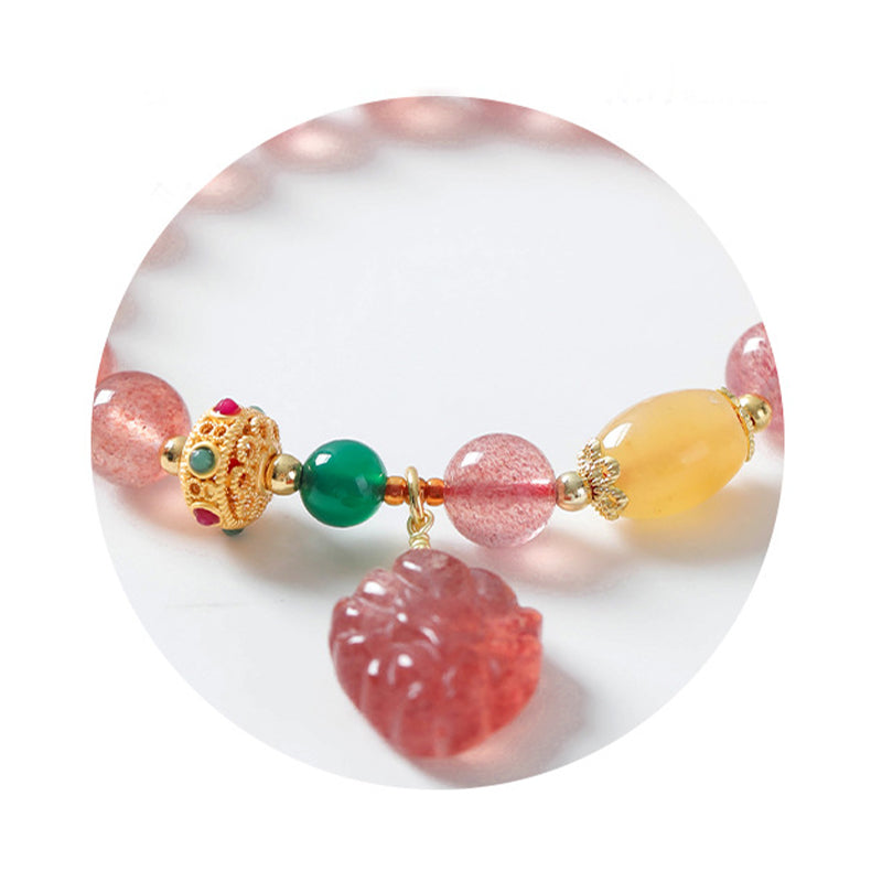 Pulsera curativa de zorro de nueve colas con cuarzo fresa natural de Buddha Stones