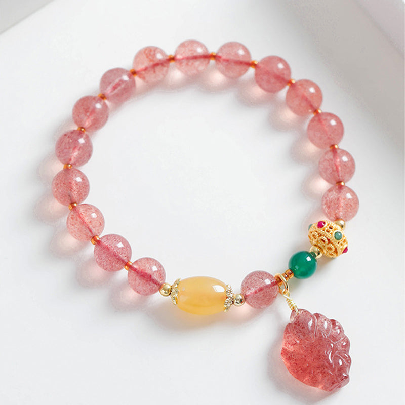 Pulsera curativa de zorro de nueve colas con cuarzo fresa natural de Buddha Stones