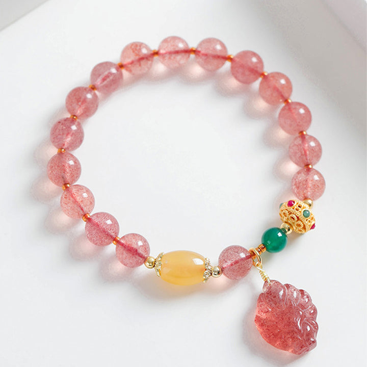 Pulsera curativa de zorro de nueve colas con cuarzo fresa natural de Buddha Stones