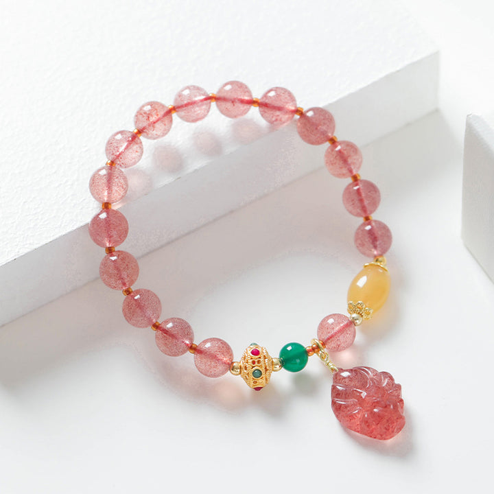 Pulsera curativa de zorro de nueve colas con cuarzo fresa natural de Buddha Stones