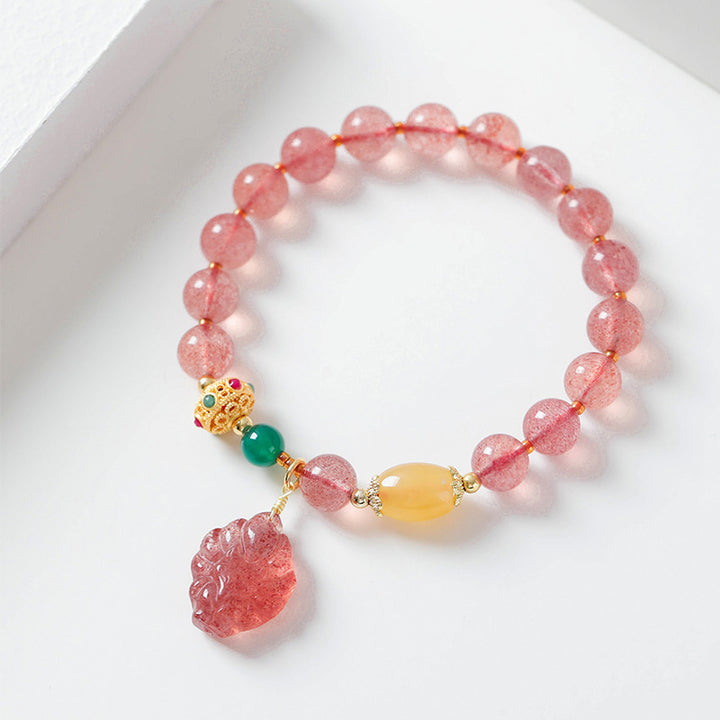 Pulsera curativa de zorro de nueve colas con cuarzo fresa natural de Buddha Stones