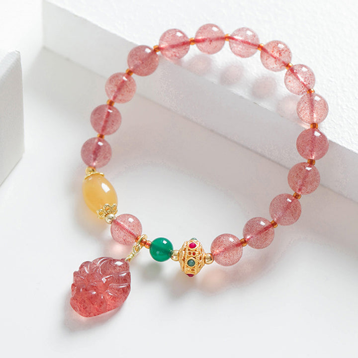 Pulsera curativa de zorro de nueve colas con cuarzo fresa natural de Buddha Stones