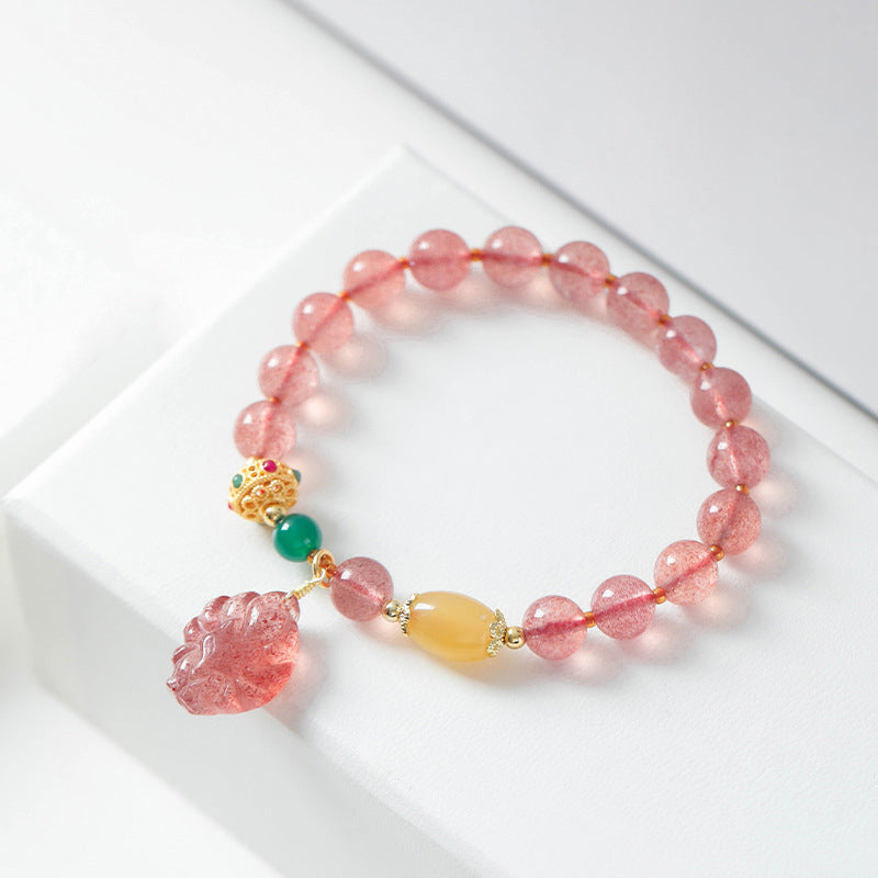 Pulsera curativa de zorro de nueve colas con cuarzo fresa natural de Buddha Stones