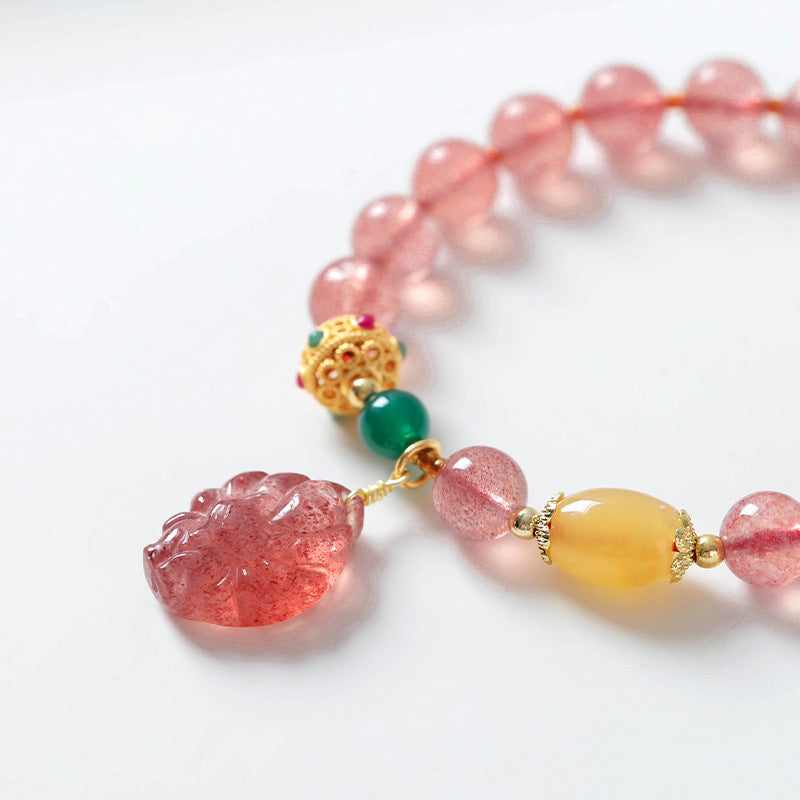 Pulsera curativa de zorro de nueve colas con cuarzo fresa natural de Buddha Stones