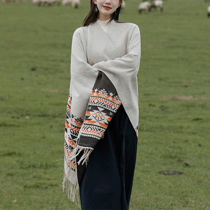 Mantón tibetano de Buddha Stones, geometría colorida, bufanda de viaje acogedora para invierno - image 4
