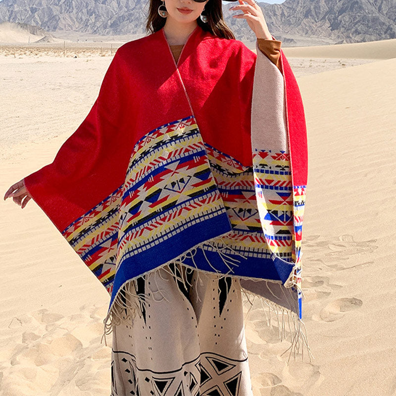 Mantón tibetano de Buddha Stones, geometría colorida, bufanda de viaje acogedora para invierno - image 14