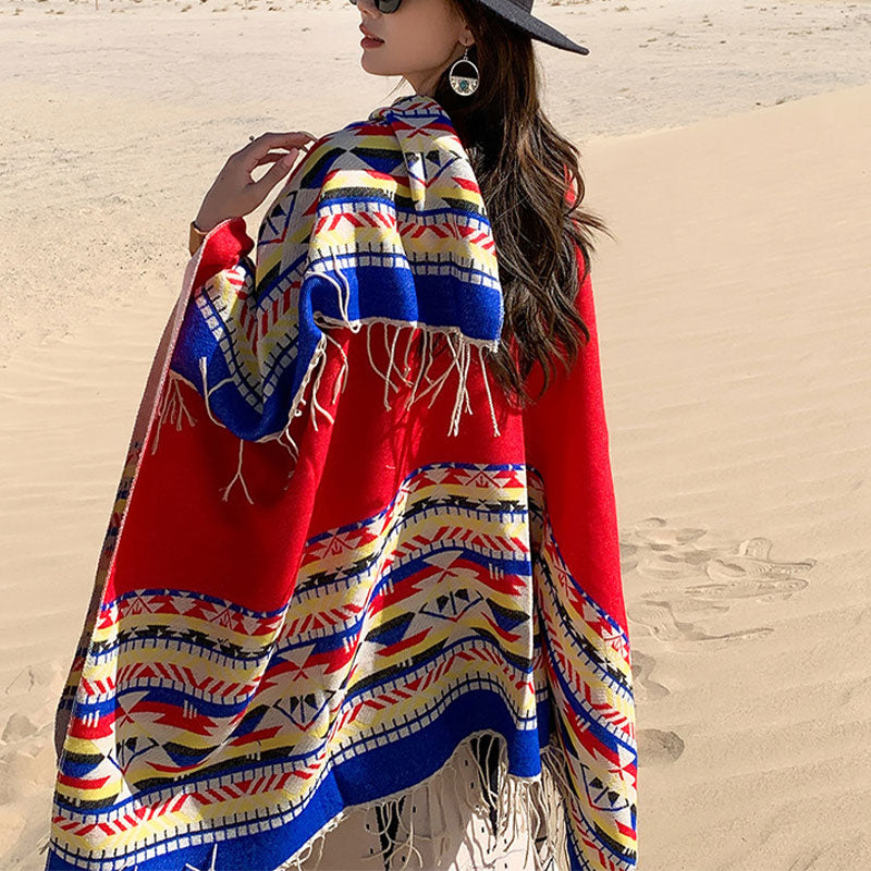 Mantón tibetano de Buddha Stones, geometría colorida, bufanda de viaje acogedora para invierno - image 19