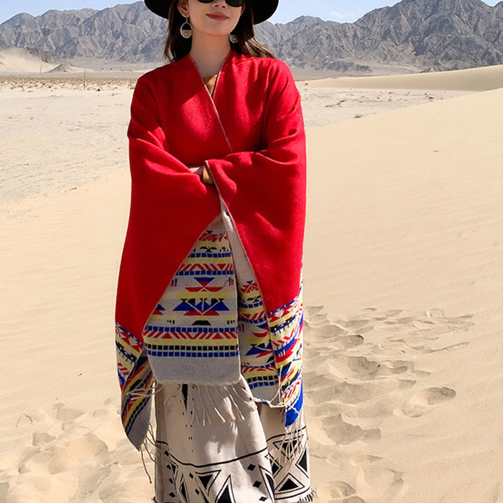 Mantón tibetano de Buddha Stones, geometría colorida, bufanda de viaje acogedora para invierno - image 15