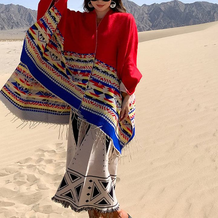 Mantón tibetano de Buddha Stones, geometría colorida, bufanda de viaje acogedora para invierno - image 20